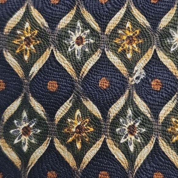 Lands End Geometric Silk Tie Floral Foulard Navy Green Designer USA 56.5" - Picture 5 of 5